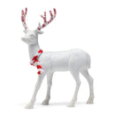 Peppermint Glitter Christmas Reindeer – Holiday Party White Deer Figurine Statues with Red and White Antlers and Scarf Dinner Tabletop Decorations Centerpiece - Pack of 2