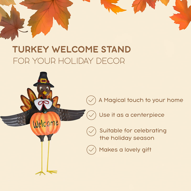 Turkey Yard Stake Decoration - Metal Outdoor Front Yard Welcome Sign Thanksgiving Decor Lawn Ornament Kit - 1 Set