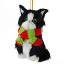 Christmas Mini Cat Ornament - Furry Black Kitten with Scarf Holiday Tree Hanging Decoration