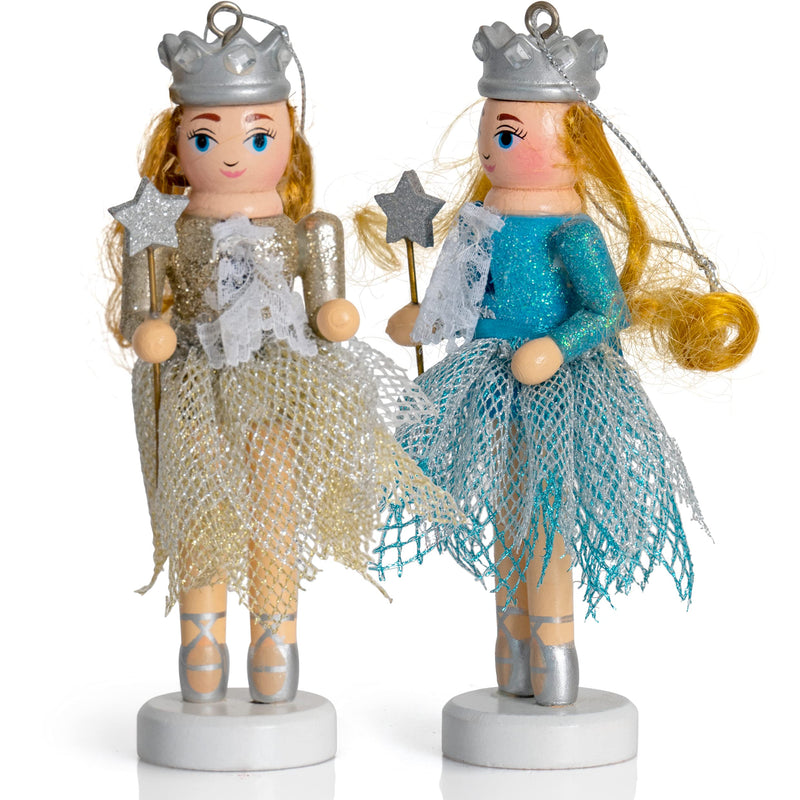 Nutcracker Hanging Ornament Figures – Fairy Ballet Dancers Glittered Christmas Mini Wooden Nutcrackers Xmas Tree Ornament Set – 4 Pieces