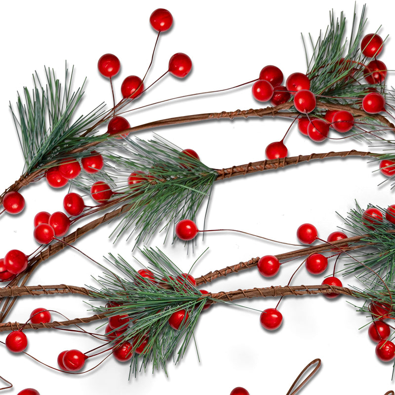 Pine and Berries Garland - Pine Needles and Berry Rustic Holiday Christmas Tree Natural Garland Decorations – 6 Ft