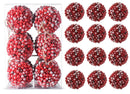 Frosted Red Berries Ornaments - Glittered White Snowflakes on Realistic Red Cranberry Berries Ball Ornament with Rustic Twine String Christmas Tree Decoration Set - Pack of 12
