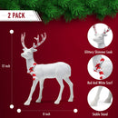 Peppermint Glitter Christmas Reindeer – Holiday Party White Deer Figurine Statues with Red and White Antlers and Scarf Dinner Tabletop Decorations Centerpiece - Pack of 2
