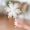 Glitter Snowflake Tree Topper - White Sparkling Christmas Tree Decoration with Gem Design