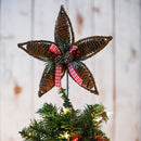 Rattan Star Tree Topper - Christmas Rustic Acorn Tree Topper with Holly and Berry Decorations
