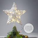 Christmas Rattan Tree Topper – White and Silver Xmas Rustic Star LED Light Up Tree Topper Ornament Decoration