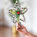 Rattan Star Tree Topper – Christmas Farmhouse Rustic Tree Topper with Holly Mistletoe and Berry Decorations