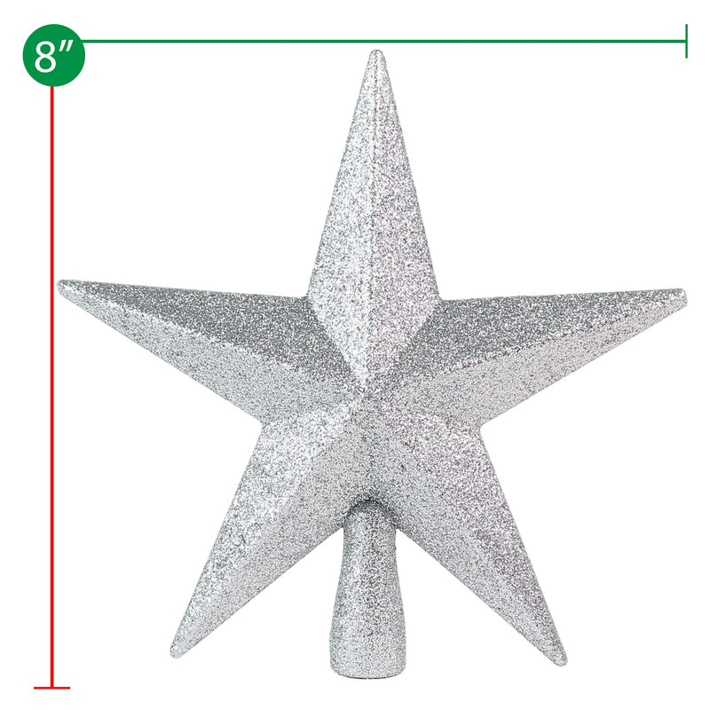 Glitter Star Tree Topper - Christmas Silver Decorative Holiday Bethlehem Star Ornament 8"