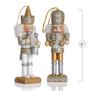 Nutcracker Hanging Ornament Figures – Gold and Silver Glittered Christmas Mini Wooden King and Soldier Nutcrackers Xmas Tree Ornament Set – 5 Pieces