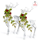 Acrylic Christmas Reindeer Ornaments - Holiday Clear Party Deer Figurine Statues with Green Mistletoe and Red Berries Dinner Tabletop Decorations Centerpiece - Pack of 2