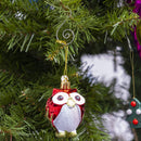 Glitter Christmas Owl Ornaments - Snowy Glitter White and Red Animal Owls Christmas Tree Ornament Decorations - 4 Birds