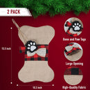 Christmas Plaid Pet Stocking - Cute Buffalo Plaid Doggy Bone Paw Stockings for Puppy Dog Pets Set - Pack of 2