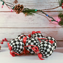 Black and White Ornaments - Glittered Black and White Checkered Ball Ornament with Red Bow and String Christmas Tree Decoration Set - Pack of 12