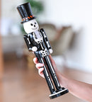 Christmas Scary Skeleton Nutcracker – Black and White Wooden Day of The Dead Skeletal Nutcracker Man with Top Hat Xmas and Halloween Themed Holiday Nut Cracker Doll Figure Decorations