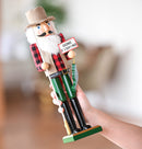 Christmas Fisher Man Nutcracker – Red and Green Wooden Fisherman Nutcracker Man with Fishing Rod and Fish in Hand Xmas Themed Holiday Nut Cracker Doll Figure Decorations
