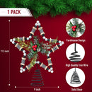 Rattan Star Tree Topper – Christmas Farmhouse Rustic Tree Topper with Holly Mistletoe and Berry Decorations