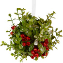Mistletoe Glitter Hanging Ornament - Christmas Mistletoe Ball with Red Berries Holiday Decoration