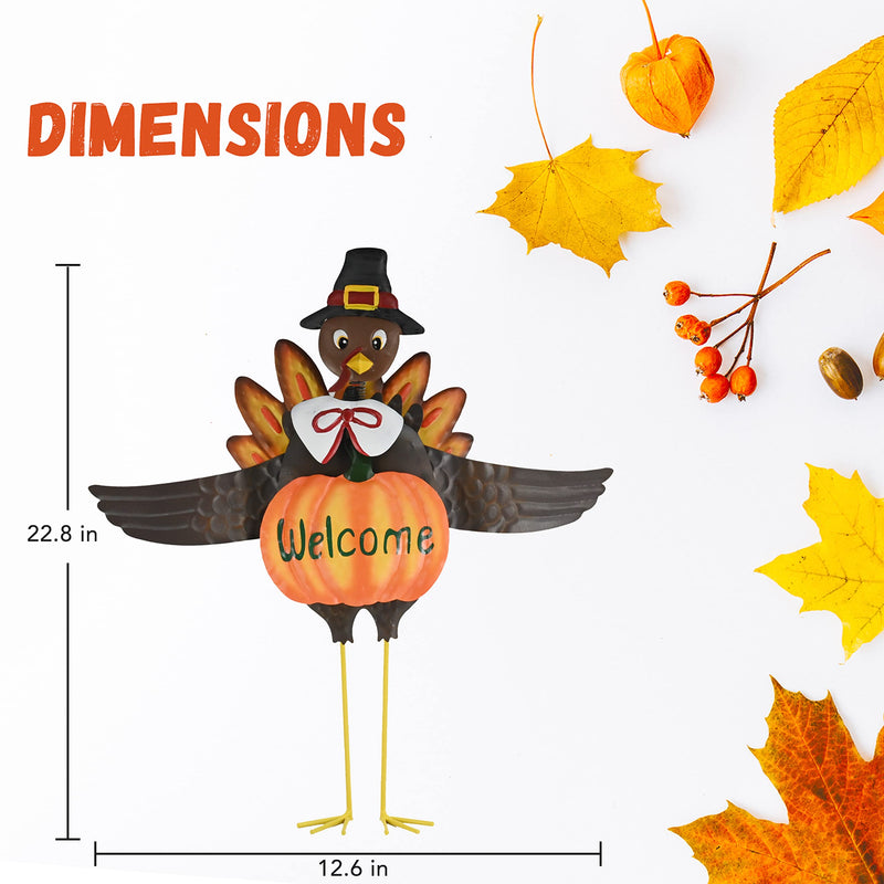 Turkey Yard Stake Decoration - Metal Outdoor Front Yard Welcome Sign Thanksgiving Decor Lawn Ornament Kit - 1 Set