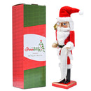 Christmas Gift Santa Nutcracker – Red and White Wooden Nutcracker Santa Man in Traditional Santa Attire with a Bag of Gold Wrapped Gifts Over His Shoulder and a List of Names in Hand Xmas Themed Holiday Nut Cracker Doll Figure Decorations