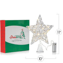 Christmas Rattan Tree Topper – White and Silver Xmas Rustic Star LED Light Up Tree Topper Ornament Decoration