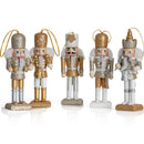 Nutcracker Hanging Ornament Figures – Gold and Silver Glittered Christmas Mini Wooden King and Soldier Nutcrackers Xmas Tree Ornament Set – 5 Pieces