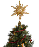 Gold Star Tree Topper – Christmas Gold 3D Glitter Star Ornament Treetop Decoration for Large Tree