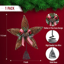 Rattan Star Tree Topper - Christmas Rustic Acorn Tree Topper with Holly and Berry Decorations