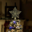 Glittered Star Tree Topper - Christmas Gold Sparkle Wire Star Leafy Decoration