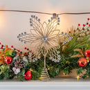 Jewel Flower Tree Topper - Gold Glitter Sparkling Metal Wire Star Flower Topper with Sparkly Gem Finish Christmas Tree Top Ornament Decoration