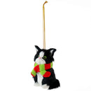 Christmas Mini Cat Ornament - Furry Black Kitten with Scarf Holiday Tree Hanging Decoration