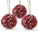 Frosted Red Berries Ornaments - Glittered White Snowflakes on Realistic Red Cranberry Berries Ball Ornament with Rustic Twine String Christmas Tree Decoration Set - Pack of 12