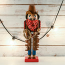 Christmas Western Cowboy Nutcracker – Brown and Red Wooden Nutcracker Cow Boy with a Rope and Lasso Xmas Themed Holiday Nut Cracker Doll Figure Decorations