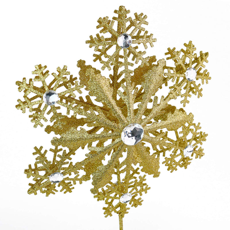 Glitter Snowflake Tree Topper - Gold Sparkling Gem Christmas Tree Decoration (Gold Glitter)