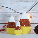 Candy Corn Home Decorations - Rustic Wooden Painted Fall Shelf Sitters Farmhouse Mantel Shelves and Tabletop Ornament Decor - Set of 3