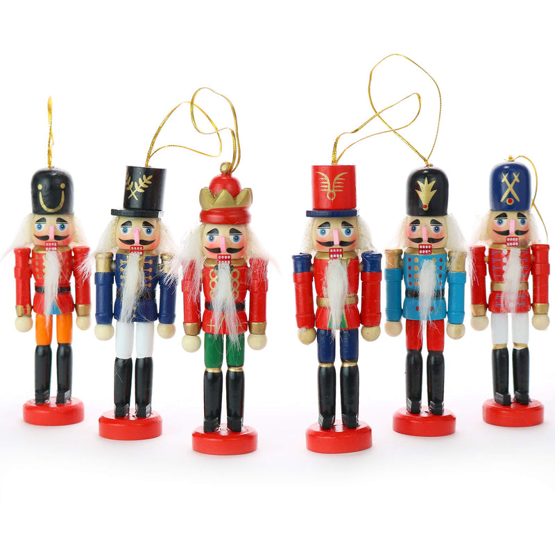 Nutcrackers Hanging Ornament Figures - Christmas Mini Wooden King and Soldier Nutcracker