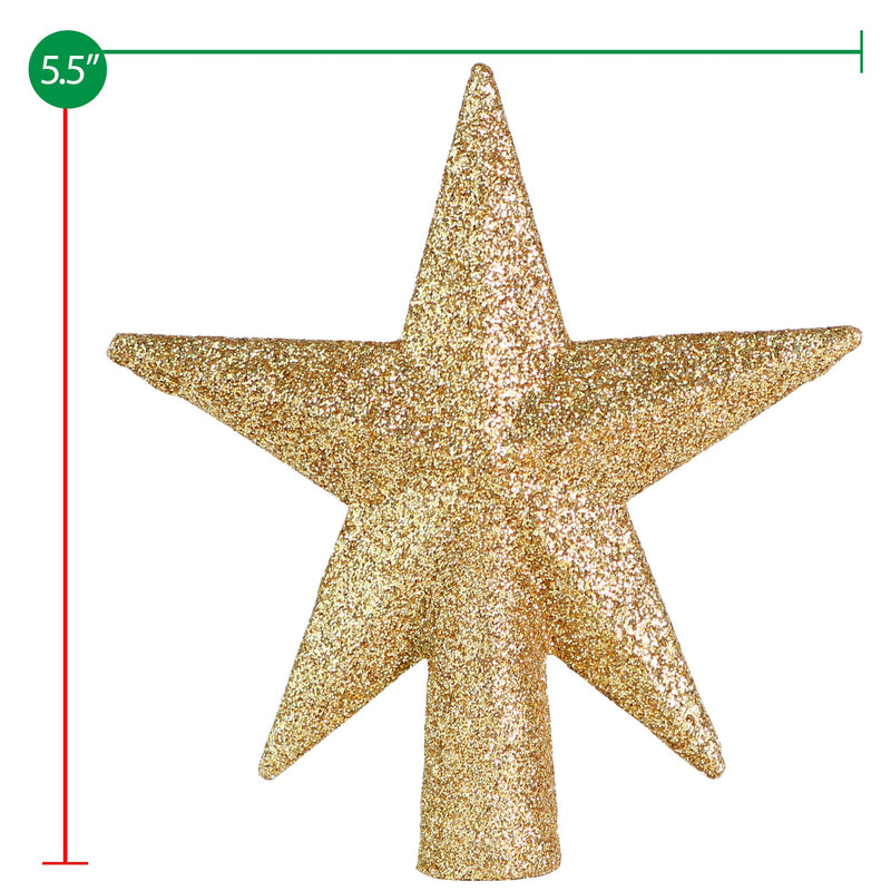 Glitter Star Tree Topper - Christmas Decorative Holiday Bethlehem Star Ornament 5.5"