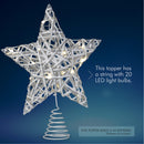 Christmas Rattan Tree Topper – White and Silver Xmas Rustic Star LED Light Up Tree Topper Ornament Decoration