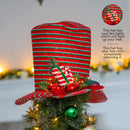 Snowman Hat Tree Topper - Snow Man Winter Holiday Top Hat Christmas Tree Top Decoration with Red Ornament Berry Balls, Mistletoe Holly and Candy Decorations and LED Lights