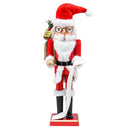 Christmas Gift Santa Nutcracker – Red and White Wooden Nutcracker Santa Man in Traditional Santa Attire with a Bag of Gold Wrapped Gifts Over His Shoulder and a List of Names in Hand Xmas Themed Holiday Nut Cracker Doll Figure Decorations
