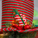 Snowman Hat Tree Topper - Snow Man Winter Holiday Top Hat Christmas Tree Top Decoration with Red Ornament Berry Balls, Mistletoe Holly and Candy Decorations and LED Lights