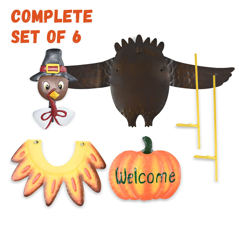 Turkey Yard Stake Decoration - Metal Outdoor Front Yard Welcome Sign Thanksgiving Decor Lawn Ornament Kit - 1 Set