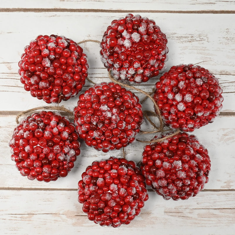 Frosted Red Berries Ornaments - Glittered White Snowflakes on Realisti