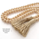 Ornativity Farmhouse Beads Wooden Garland- Wood Prayer Bead Garland with Tassels Boho Rustic Accented Home décor Country style hanging beads 60 inches (Natural Wood)