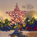 Christmas Rattan Tree Topper – Red and White Xmas Rustic Star LED Light Up Tree Topper Ornament Decoration