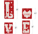 Red Wooden Love Blocks - Valentine's Day Romantic Heart Wood Letters Block Decoration Sign with Hearts for Mantel Shelf Over Fireplace, Table Top, Home and Office