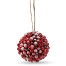 Frosted Red Berries Ornaments - Glittered White Snowflakes on Realistic Red Cranberry Berries Ball Ornament with Rustic Twine String Christmas Tree Decoration Set - Pack of 12