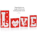 Red Wooden Love Blocks - Valentine's Day Romantic Heart Wood Letters Block Decoration Sign with Hearts for Mantel Shelf Over Fireplace, Table Top, Home and Office