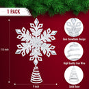 Glitter Snowflake Tree Topper - White Sparkling Christmas Tree Decoration with Gem Design