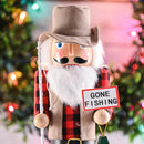 Christmas Fisher Man Nutcracker – Red and Green Wooden Fisherman Nutcracker Man with Fishing Rod and Fish in Hand Xmas Themed Holiday Nut Cracker Doll Figure Decorations
