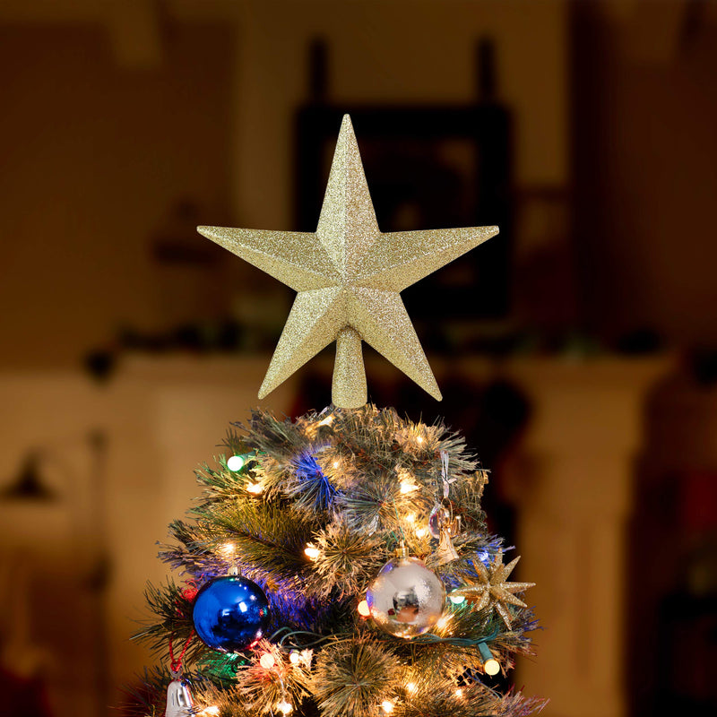 Glitter Star Tree Topper - Christmas Decorative Holiday Bethlehem Star Ornament 5.5"